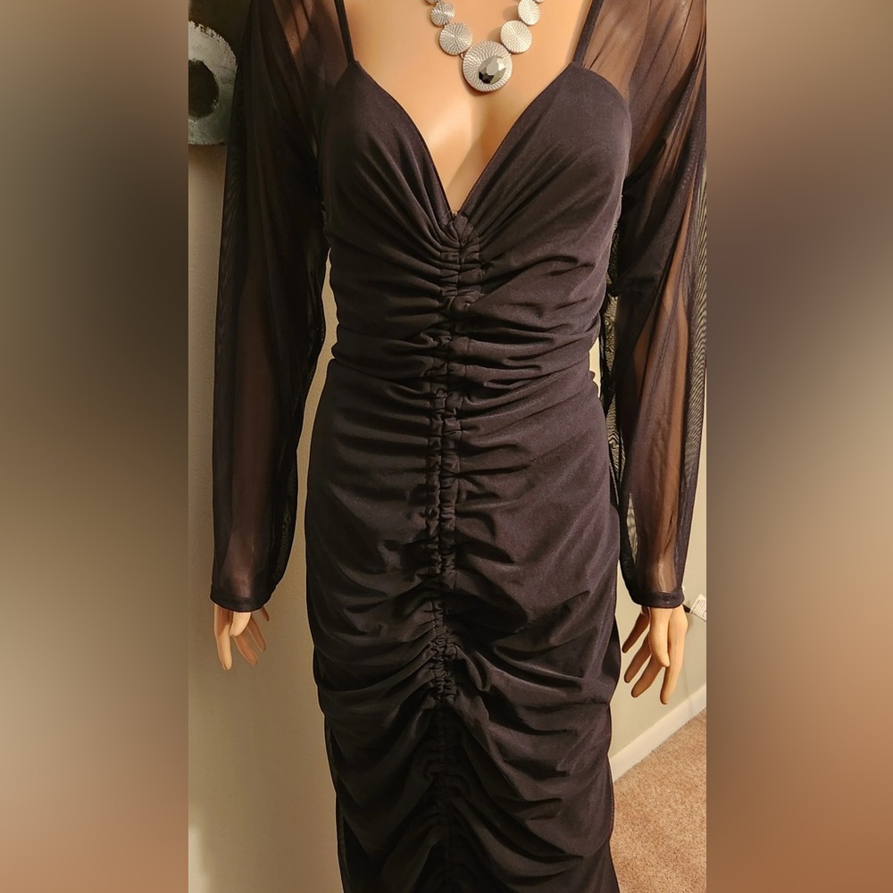 Plus Black Mesh Ruched Bardot Midi-dress(New)